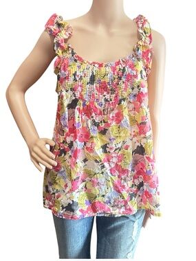 Ann Taylor Loft Women's Sleeveless Top Multicolor Floral Size M Elastic Straps